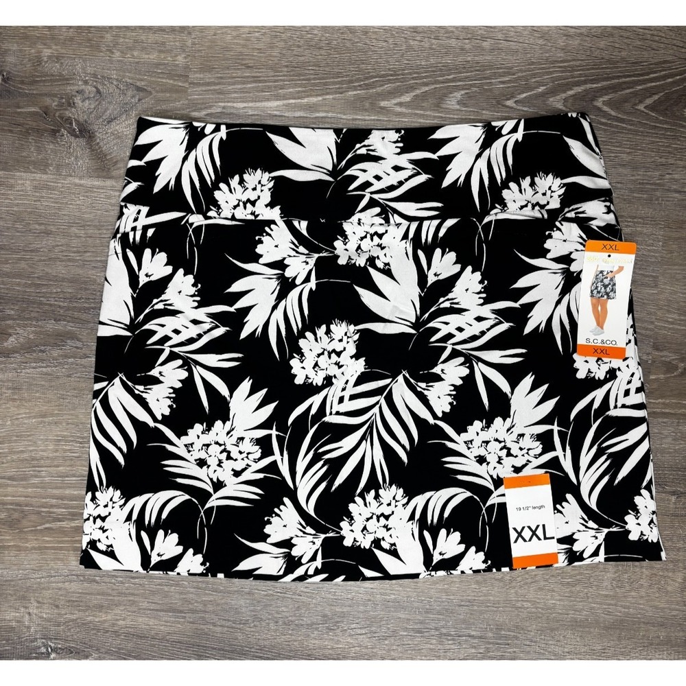 SC & CO Pull on Floral Skirt Skort Black White Tummy Control‎ Extra Extra Large